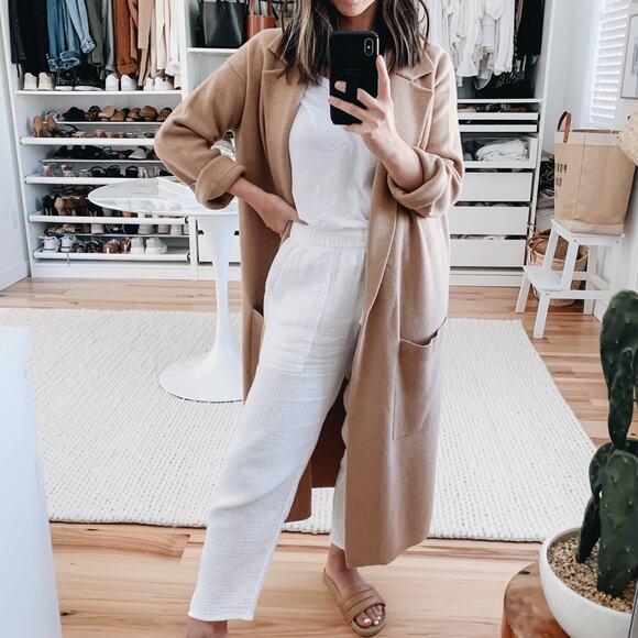 J. CREW Ella Open Front Long Sweater Blazer Heather Birch Tan Sz L {144} - Picture 1 of 7